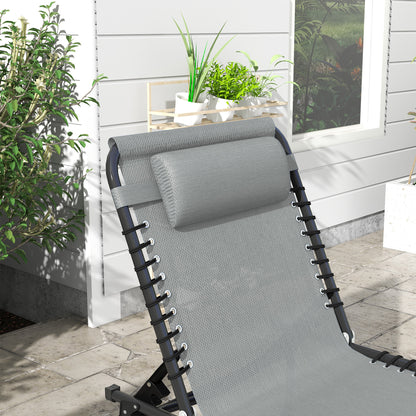 Folding Sun Lounger with 4-Position Adjustable Backrest and Head Cushion, Weather-Resistant Chaise Lounge for Camping, Garden, Beach & Pool — Light Gray, Up to 265 lb