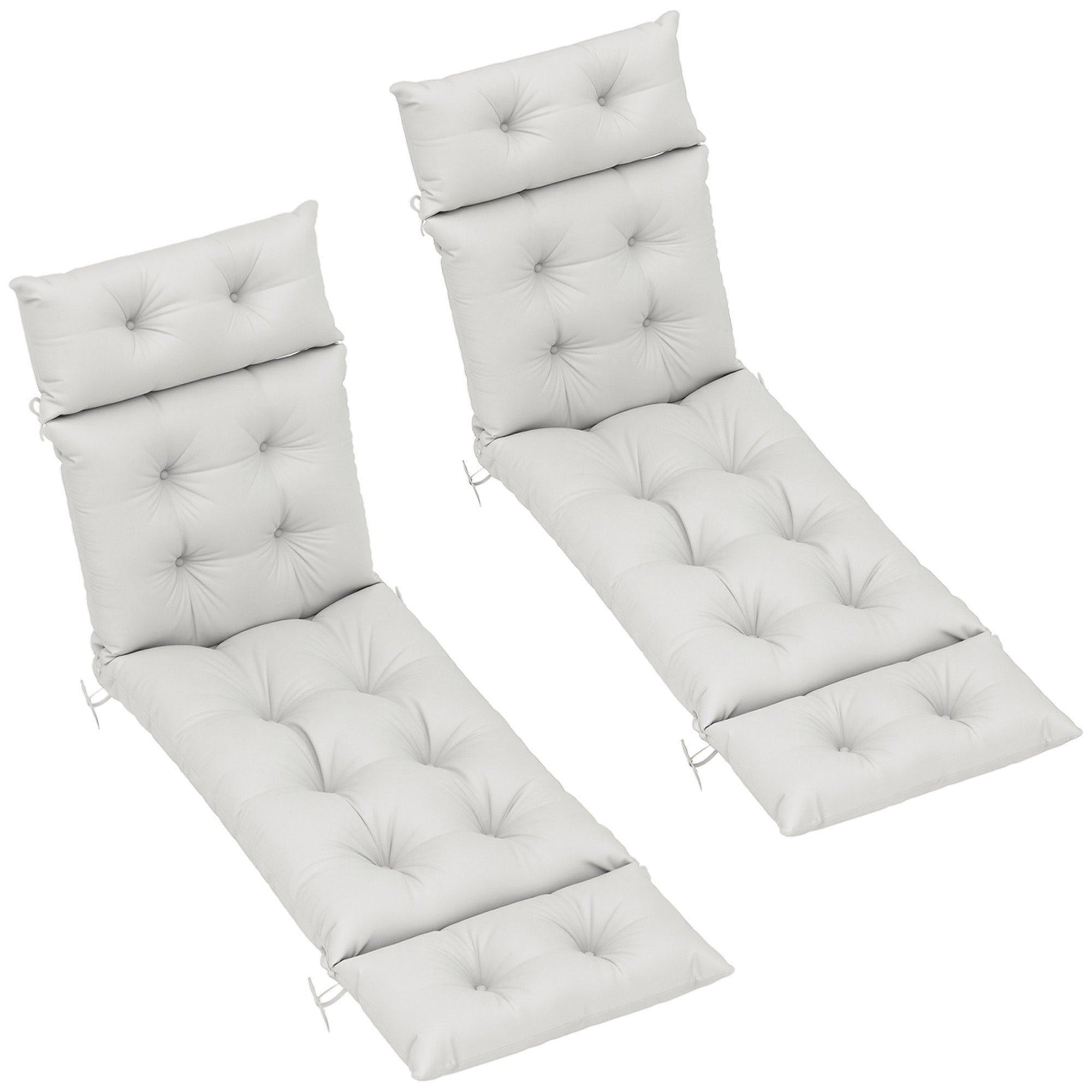 Set of 2 Sun Lounger Cushions - Thick, Comfortable, and Padded - Lounger Mat with 6 Attachments, 190 x 56 x 10 cm, Light Grey