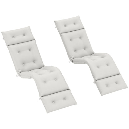 Set of 2 Sun Lounger Cushions - Thick, Comfortable, and Padded - Lounger Mat with 6 Attachments, 190 x 56 x 10 cm, Light Grey