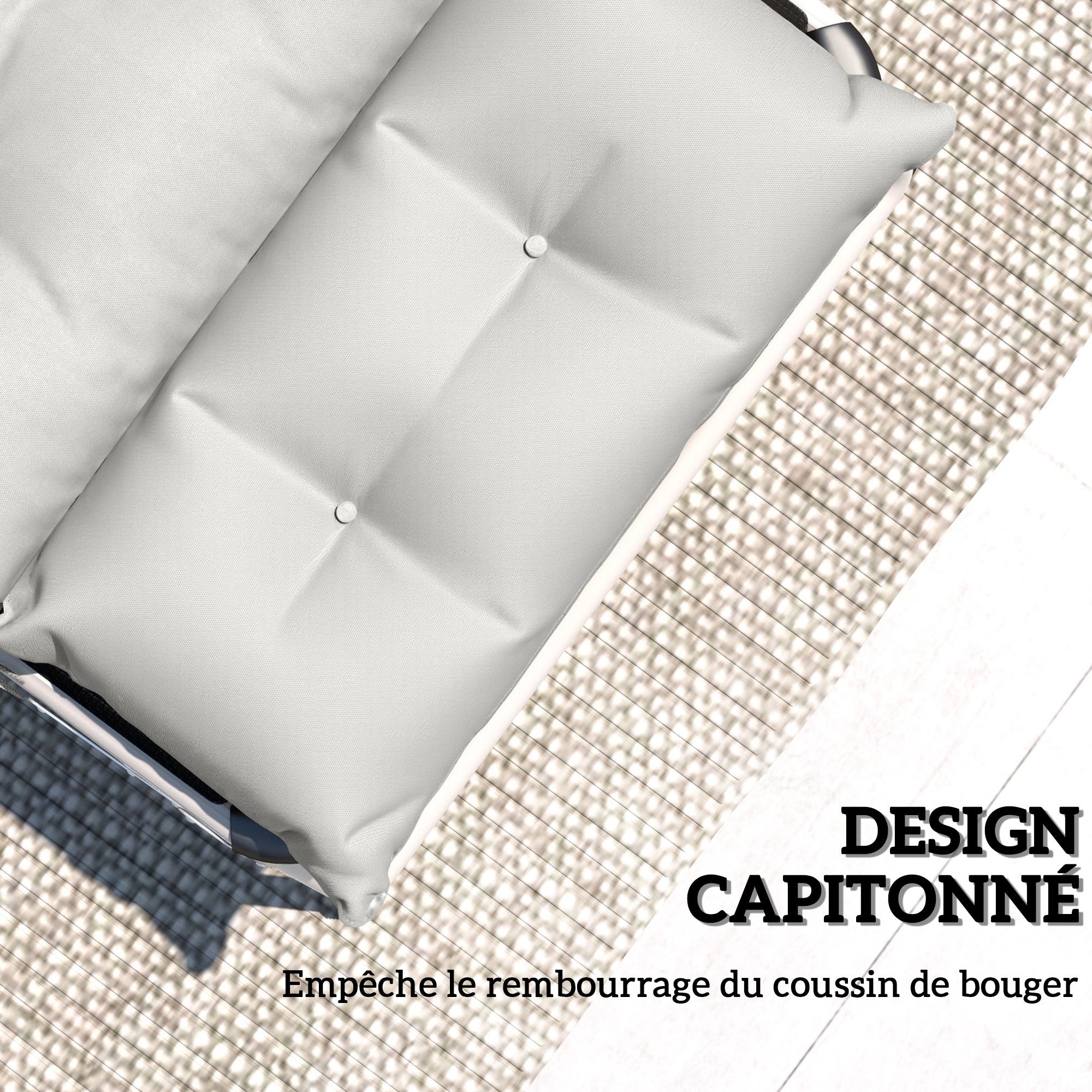 Set of 2 Sun Lounger Cushions - Thick, Comfortable, and Padded - Lounger Mat with 6 Attachments, 190 x 56 x 10 cm, Light Grey