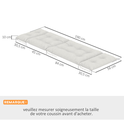 Set of 2 Sun Lounger Cushions - Thick, Comfortable, and Padded - Lounger Mat with 6 Attachments, 190 x 56 x 10 cm, Light Grey