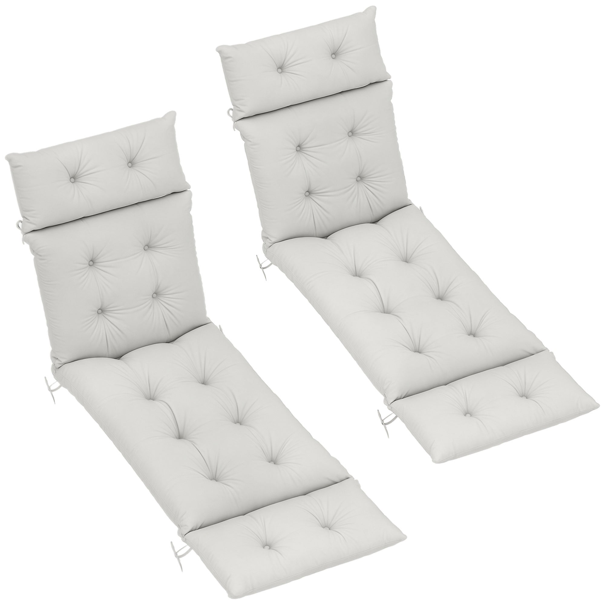 Set of 2 Sun Lounger Cushions - Thick, Comfortable, and Padded - Lounger Mat with 6 Attachments, 190 x 56 x 10 cm, Light Grey