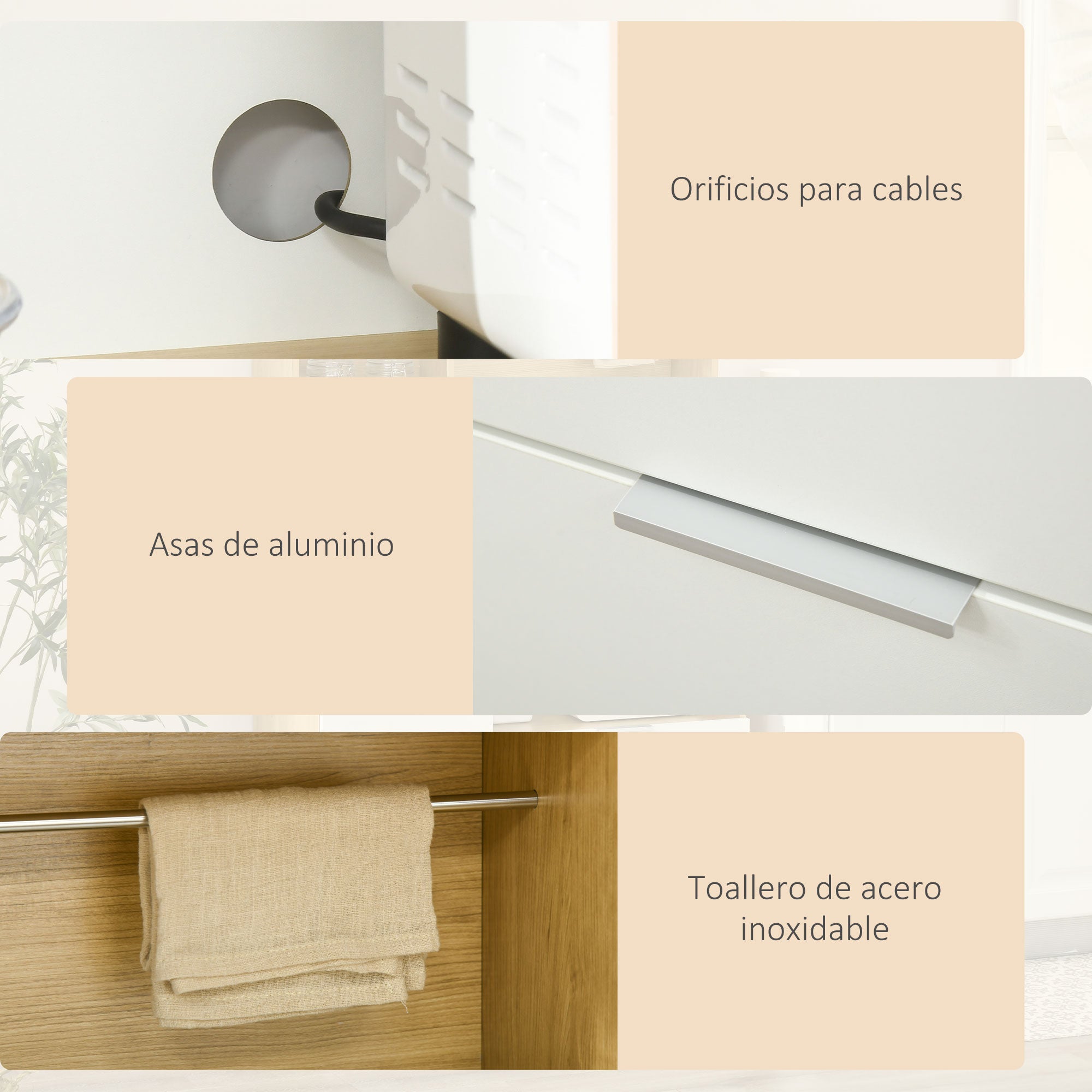 Kitchen Pantry Cabinet Kitchen Cupboard Sideboard High Cabinet with 3 Doors Drawer Adjustable Shelf Countertop for Microwave and Towel Rack 93x40x180 cm Natural and White