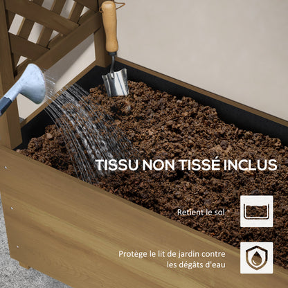 Planter with Trellis and Arch, Flower Bed with Drainage Hole and Liner, Garden Planting Bed for Climbing Plants, Solid Wood, 112 x 41 x 180 cm, Brown