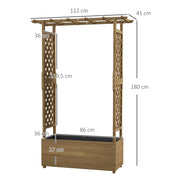 Planter with Trellis and Arch, Flower Bed with Drainage Hole and Liner, Garden Planting Bed for Climbing Plants, Solid Wood, 112 x 41 x 180 cm, Brown