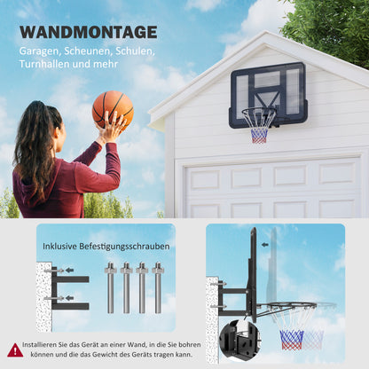 SPORTNOW Basketball Hoop with Backboard for Outdoor & Indoor, Basketball Board with Ø45 cm Steel Rim and Net, Wall Mount, Basketball Board for Adults, 110 x 80 x 75 cm, Black