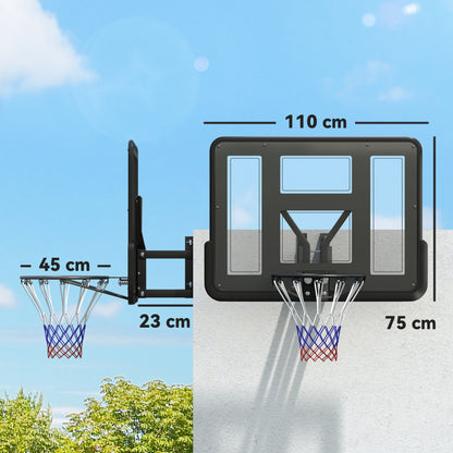SPORTNOW Basketball Hoop with Backboard for Outdoor & Indoor, Basketball Board with Ø45 cm Steel Rim and Net, Wall Mount, Basketball Board for Adults, 110 x 80 x 75 cm, Black