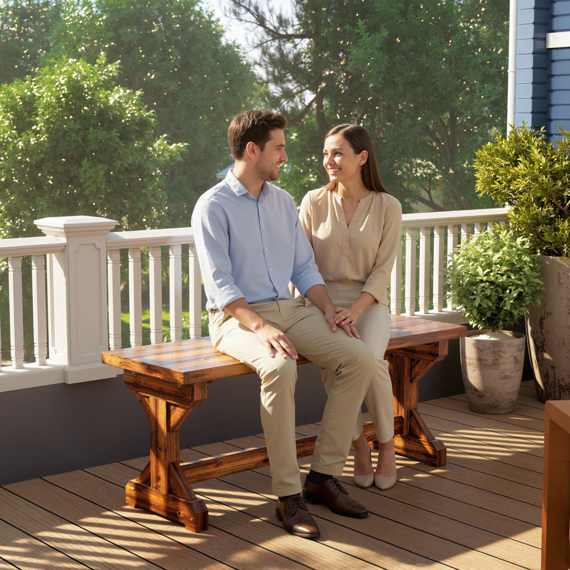 2-Person Weather-Resistant Solid Spruce Garden Bench with X-Base, Charred Finish — 45 x 16 x 18 in, 530 lb Capacity