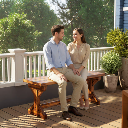 2-Person Weather-Resistant Solid Spruce Garden Bench with X-Base, Charred Finish — 45 x 16 x 18 in, 530 lb Capacity