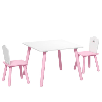 Kids Table with 2 Chairs — Wooden Activity Set for Drawing, Play & Study, Gift for Boys & Girls Ages 3–6, Pink