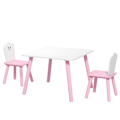 Kids Table with 2 Chairs — Wooden Activity Set for Drawing, Play & Study, Gift for Boys & Girls Ages 3–6, Pink