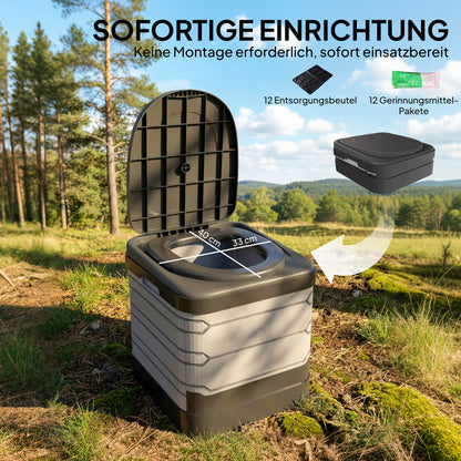 Foldable Travel Camping Toilet – Portable Dry Toilet with 12 Coagulant Sachets & 12 Disposal Bags, Supports up to 330 lb, Gray