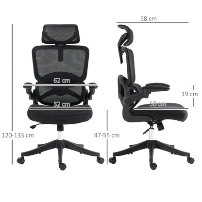 Adjustable Height Office Chair with Tilt Function, Adjustable Armrests, and Lumbar Support, 62x58x120-133 cm, Black