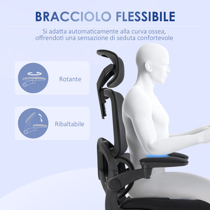 Adjustable Height Office Chair with Tilt Function, Adjustable Armrests, and Lumbar Support, 62x58x120-133 cm, Black