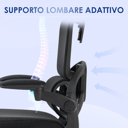 Adjustable Height Office Chair with Tilt Function, Adjustable Armrests, and Lumbar Support, 62x58x120-133 cm, Black