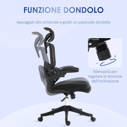 Adjustable Height Office Chair with Tilt Function, Adjustable Armrests, and Lumbar Support, 62x58x120-133 cm, Black