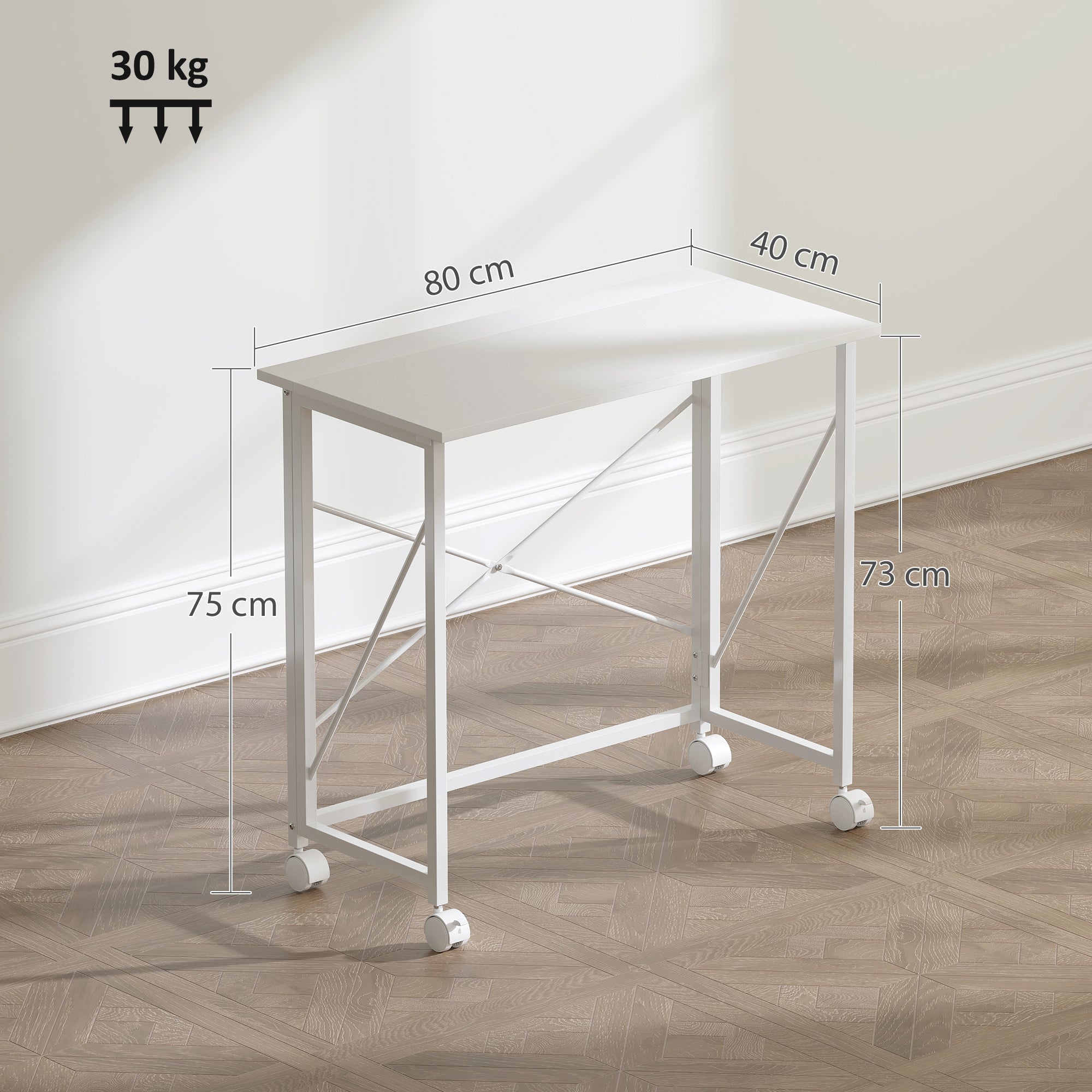 Folding Computer Desk, 31.5 x 15.7 in, Rolling Modern Desk for Home, Bedroom & Small Spaces, White
