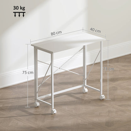 Folding Computer Desk, 31.5 x 15.7 in, Rolling Modern Desk for Home, Bedroom & Small Spaces, White