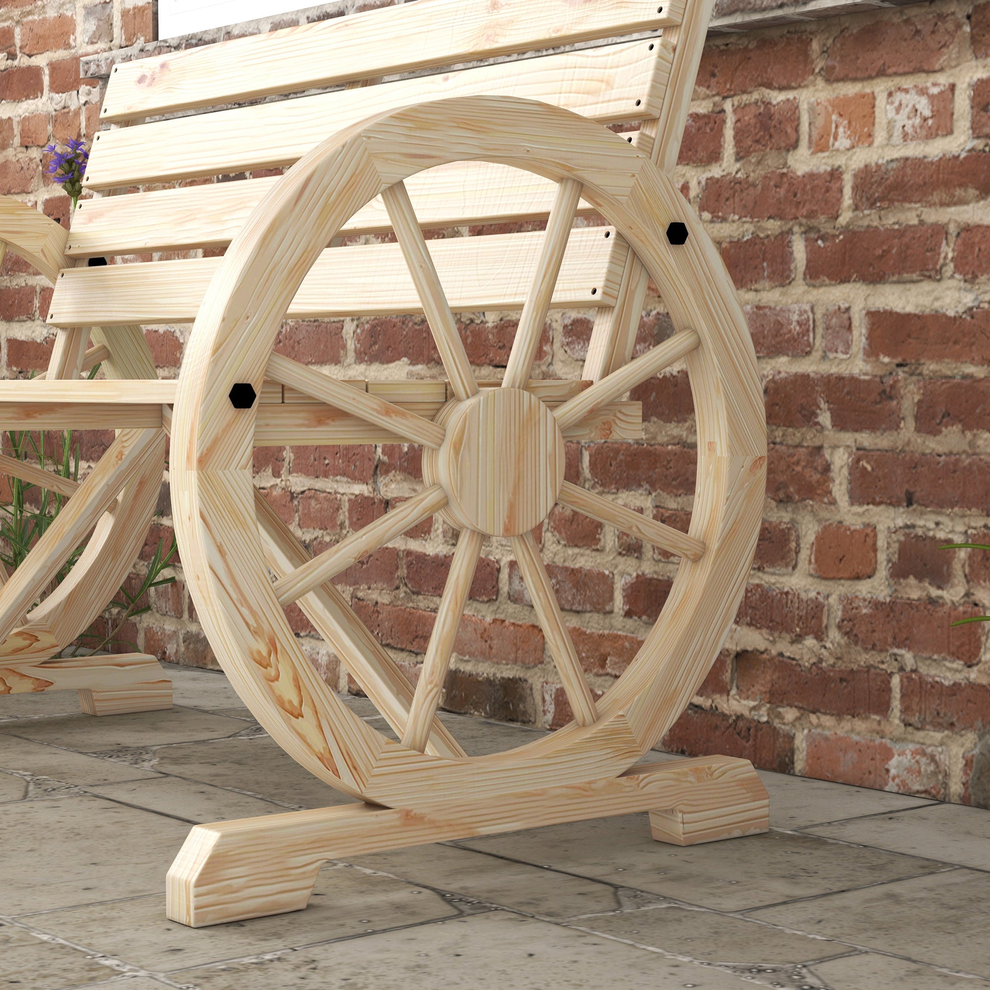 2-Seater Garden Bench, Weatherproof Bench, Garden Furniture with Backrest, Armrests in Wheel Shape Park Bench 240kg Load-Bearing, Balcony Bench, Wooden Bench for Balcony, Garden, 105.5 x 56 x 79 cm, Natural Wood