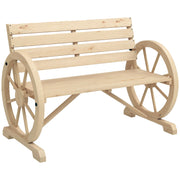 2-Seater Garden Bench, Weatherproof Bench, Garden Furniture with Backrest, Armrests in Wheel Shape Park Bench 240kg Load-Bearing, Balcony Bench, Wooden Bench for Balcony, Garden, 105.5 x 56 x 79 cm, Natural Wood