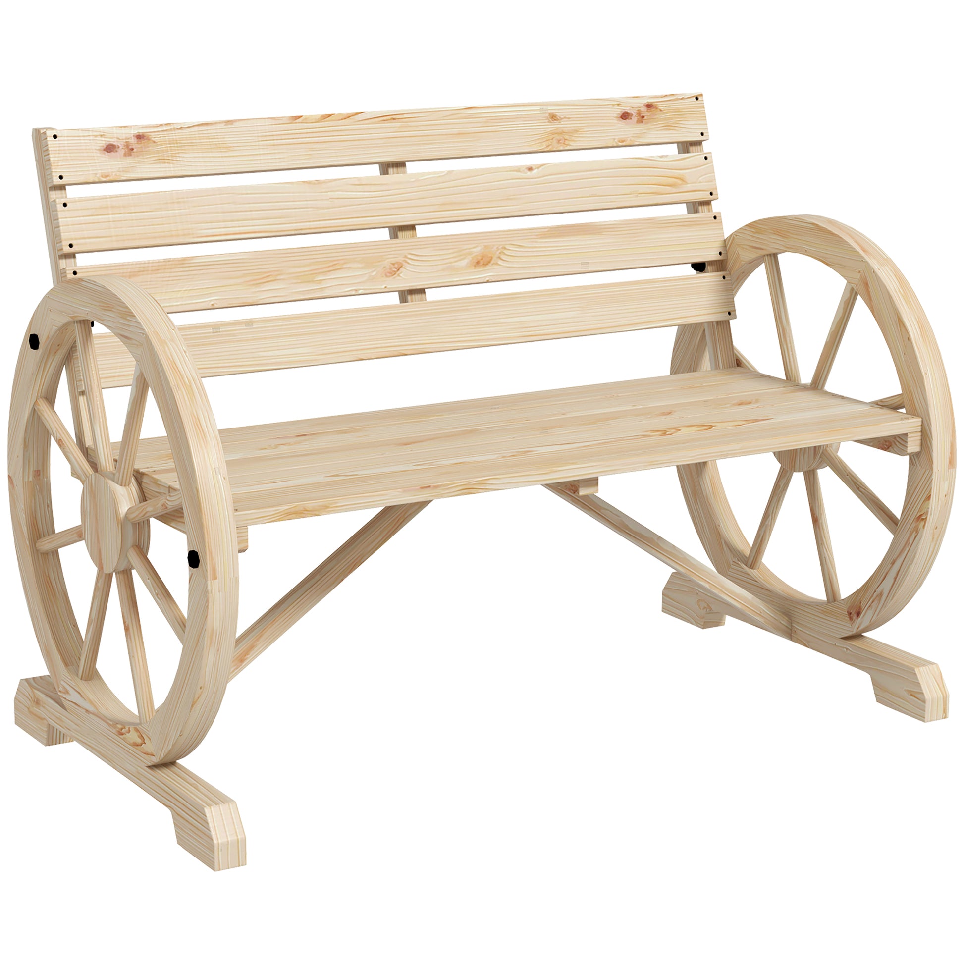 2-Seater Garden Bench, Weatherproof Bench, Garden Furniture with Backrest, Armrests in Wheel Shape Park Bench 240kg Load-Bearing, Balcony Bench, Wooden Bench for Balcony, Garden, 105.5 x 56 x 79 cm, Natural Wood