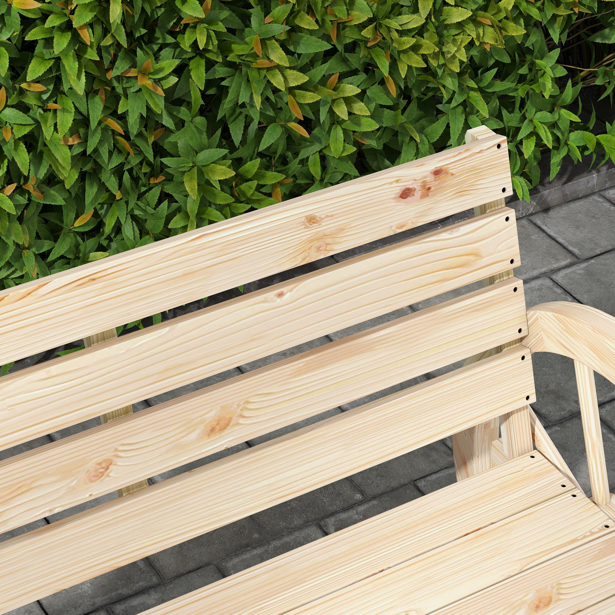 2-Seater Garden Bench, Weatherproof Bench, Garden Furniture with Backrest, Armrests in Wheel Shape Park Bench 240kg Load-Bearing, Balcony Bench, Wooden Bench for Balcony, Garden, 105.5 x 56 x 79 cm, Natural Wood