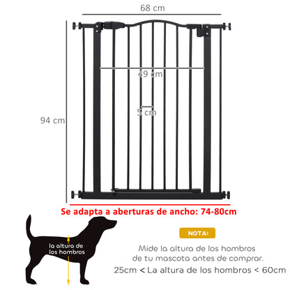 Extensible Dog Safety Gate 74-80 cm for Doors and Stairs Pet Safety Gate with Pressure Mount and Double Lock Black