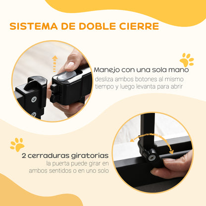 Extensible Dog Safety Gate 74-80 cm for Doors and Stairs Pet Safety Gate with Pressure Mount and Double Lock Black