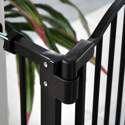 Extensible Dog Safety Gate 74-80 cm for Doors and Stairs Pet Safety Gate with Pressure Mount and Double Lock Black
