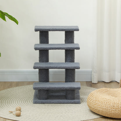 Pet Stairs Cat Stairs Dog Stairs Stairs for Cats and Dogs 4 Steps Gray 63.5x43x60cm