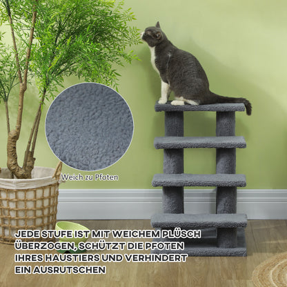 Pet Stairs Cat Stairs Dog Stairs Stairs for Cats and Dogs 4 Steps Gray 63.5x43x60cm