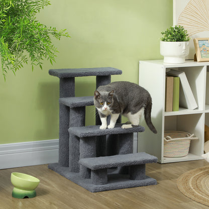 Pet Stairs Cat Stairs Dog Stairs Stairs for Cats and Dogs 4 Steps Gray 63.5x43x60cm