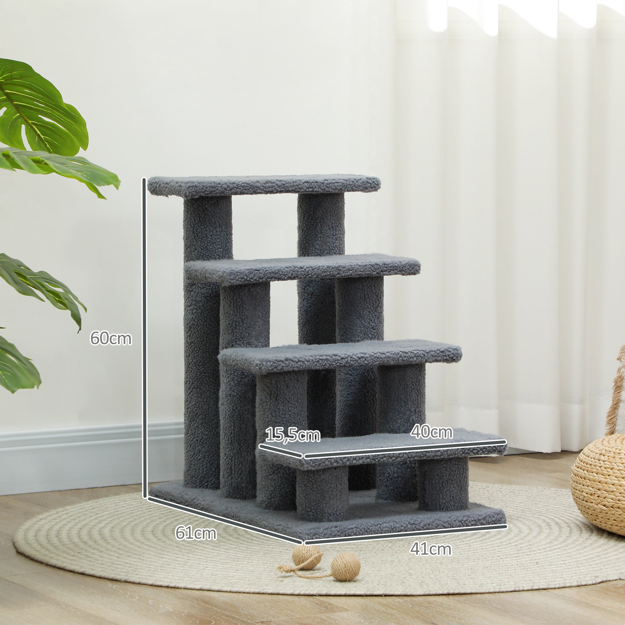Pet Stairs Cat Stairs Dog Stairs Stairs for Cats and Dogs 4 Steps Gray 63.5x43x60cm