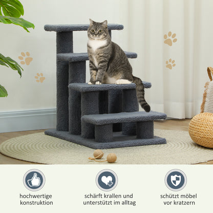 Pet Stairs Cat Stairs Dog Stairs Stairs for Cats and Dogs 4 Steps Gray 63.5x43x60cm