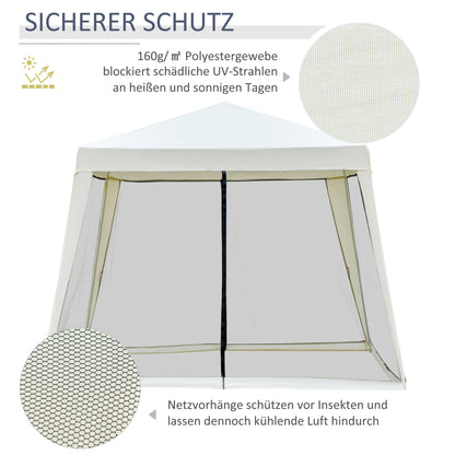 Garden Pavilion Gazebo Party Tent Weatherproof Tent with Mosquito Net Metal + Polyester Cream White 3 x 3 m