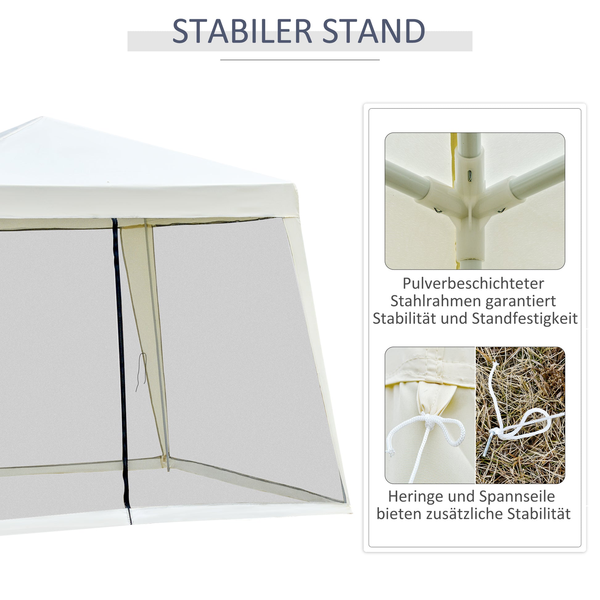Garden Pavilion Gazebo Party Tent Weatherproof Tent with Mosquito Net Metal + Polyester Cream White 3 x 3 m