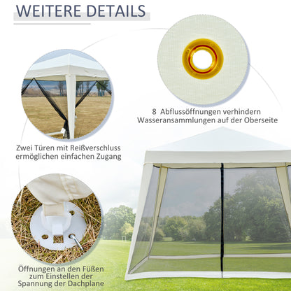Garden Pavilion Gazebo Party Tent Weatherproof Tent with Mosquito Net Metal + Polyester Cream White 3 x 3 m