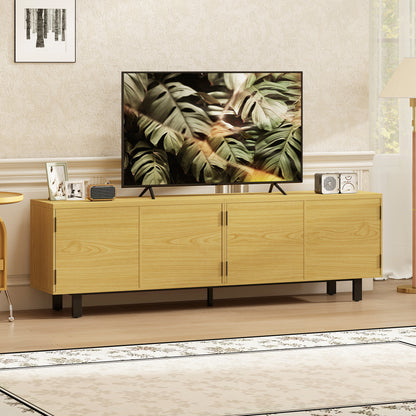 71 in (180 cm) TV Stand — Natural Wood Effect Cabinet for TVs up to 82 in, 4 Push-to-Open Doors
