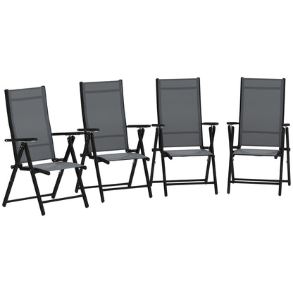 Set of 4 Foldable and Breathable Garden Chairs with Armrests, Outdoor Folding Chairs in Steel and Polyester, Maximum Load 120 Kg, 56x69x106 cm, Gray