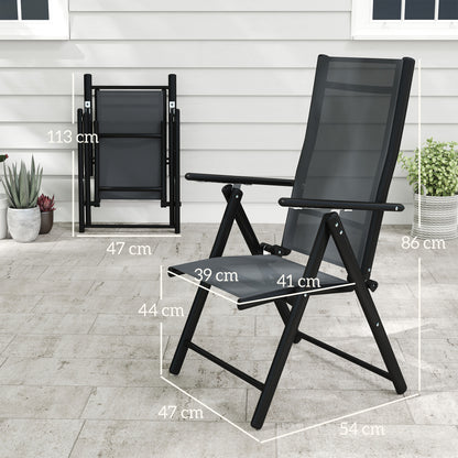 Set of 4 Foldable and Breathable Garden Chairs with Armrests, Outdoor Folding Chairs in Steel and Polyester, Maximum Load 120 Kg, 56x69x106 cm, Gray