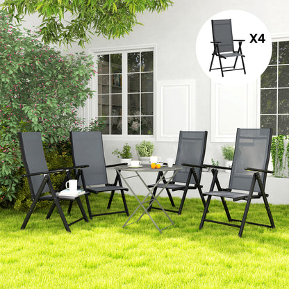 Set of 4 Foldable and Breathable Garden Chairs with Armrests, Outdoor Folding Chairs in Steel and Polyester, Maximum Load 120 Kg, 56x69x106 cm, Gray