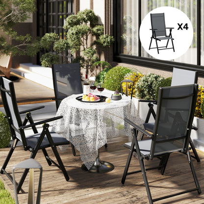 Set of 4 Foldable and Breathable Garden Chairs with Armrests, Outdoor Folding Chairs in Steel and Polyester, Maximum Load 120 Kg, 56x69x106 cm, Gray