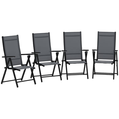 Set of 4 Foldable and Breathable Garden Chairs with Armrests, Outdoor Folding Chairs in Steel and Polyester, Maximum Load 120 Kg, 56x69x106 cm, Gray
