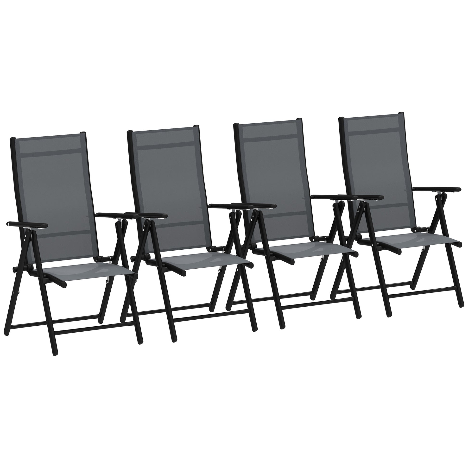 Set of 4 Foldable and Breathable Garden Chairs with Armrests, Outdoor Folding Chairs in Steel and Polyester, Maximum Load 120 Kg, 56x69x106 cm, Gray