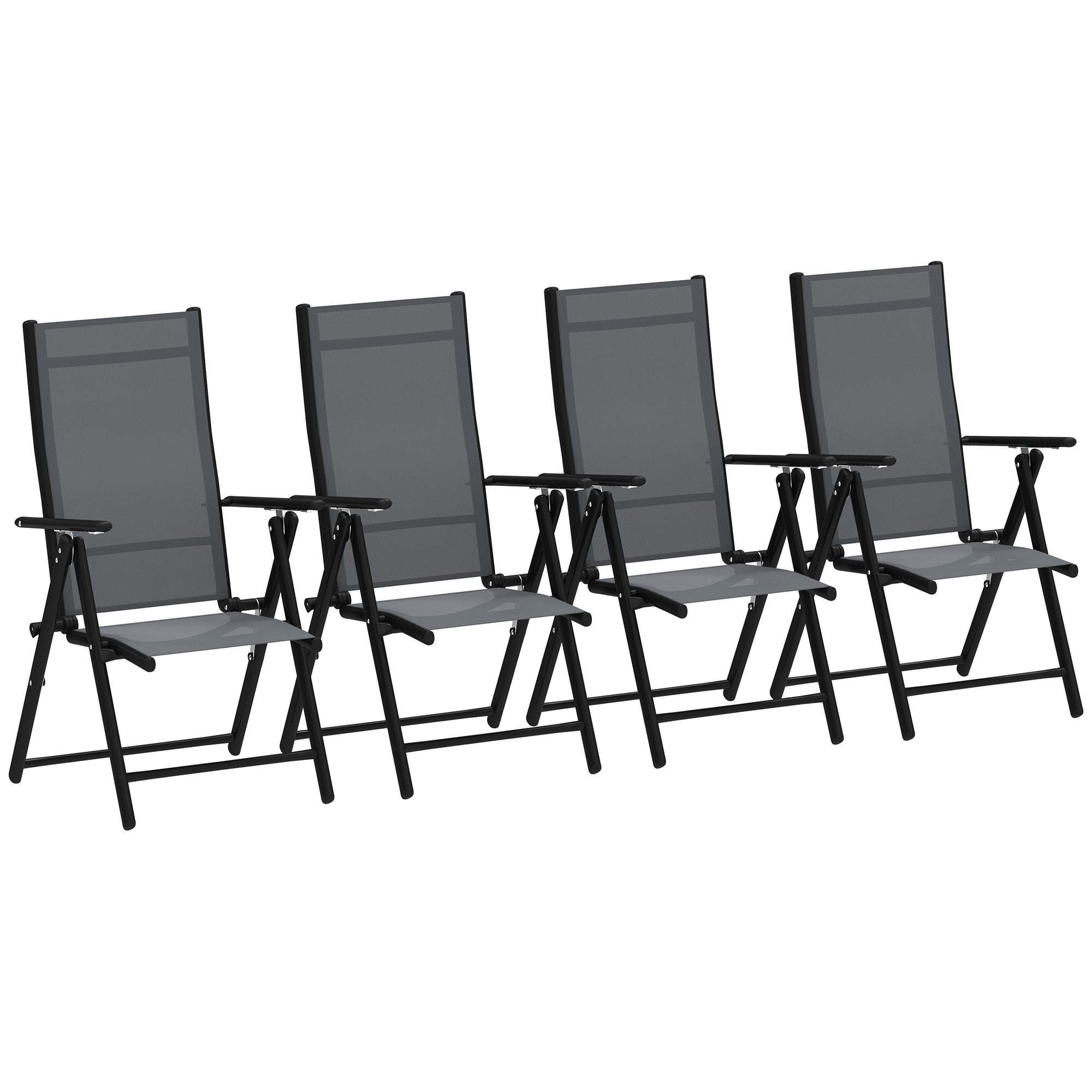 Set of 4 Foldable and Breathable Garden Chairs with Armrests, Outdoor Folding Chairs in Steel and Polyester, Maximum Load 120 Kg, 56x69x106 cm, Gray