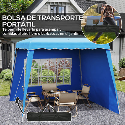Pop-up Foldable Canopy 3x3 m Garden Gazebo with 2 Side Walls Adjustable Height and Transport Bag UV50+ Waterproof Canopy for Camping Parties Outdoor Blue