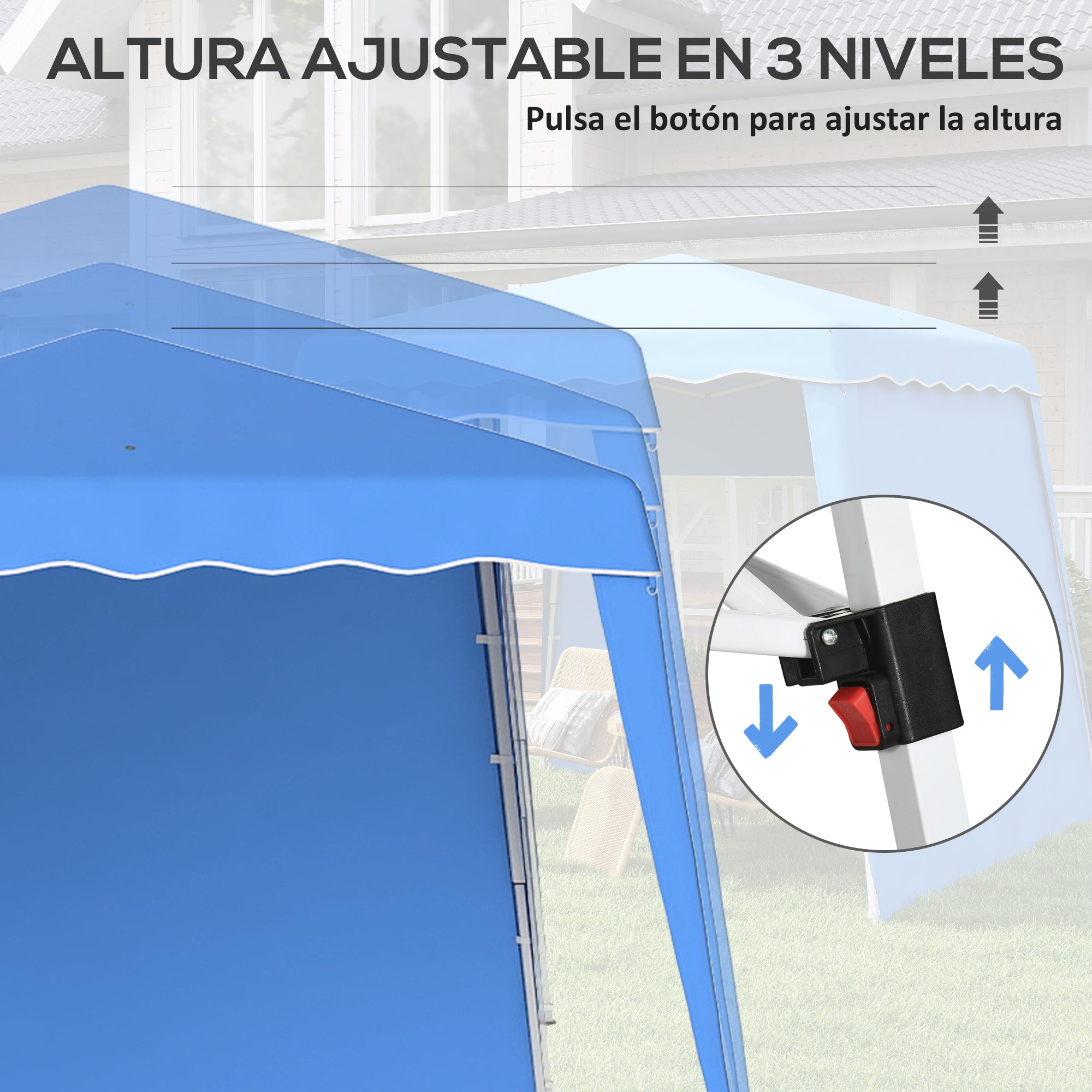 Pop-up Foldable Canopy 3x3 m Garden Gazebo with 2 Side Walls Adjustable Height and Transport Bag UV50+ Waterproof Canopy for Camping Parties Outdoor Blue