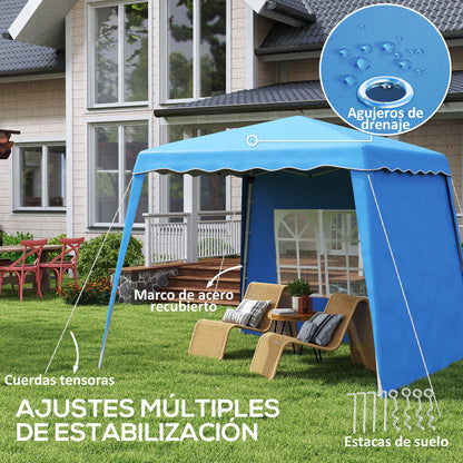 Pop-up Foldable Canopy 3x3 m Garden Gazebo with 2 Side Walls Adjustable Height and Transport Bag UV50+ Waterproof Canopy for Camping Parties Outdoor Blue