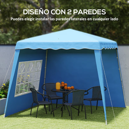 Pop-up Foldable Canopy 3x3 m Garden Gazebo with 2 Side Walls Adjustable Height and Transport Bag UV50+ Waterproof Canopy for Camping Parties Outdoor Blue