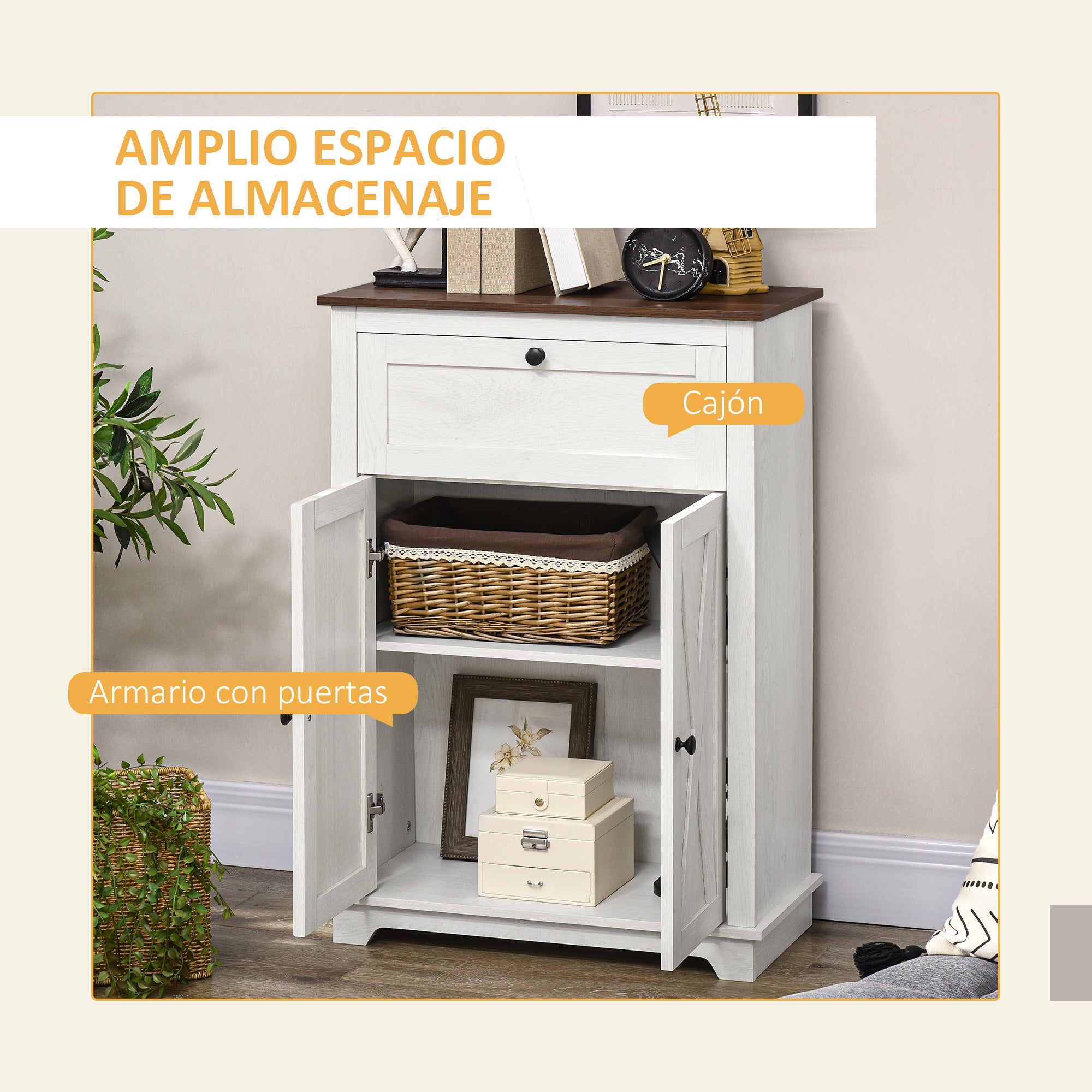 Sideboard for Living Room Storage Cabinet with Double Doors Drawer and Adjustable Shelf for Kitchen Bedroom 60x30x87.4 cm White
